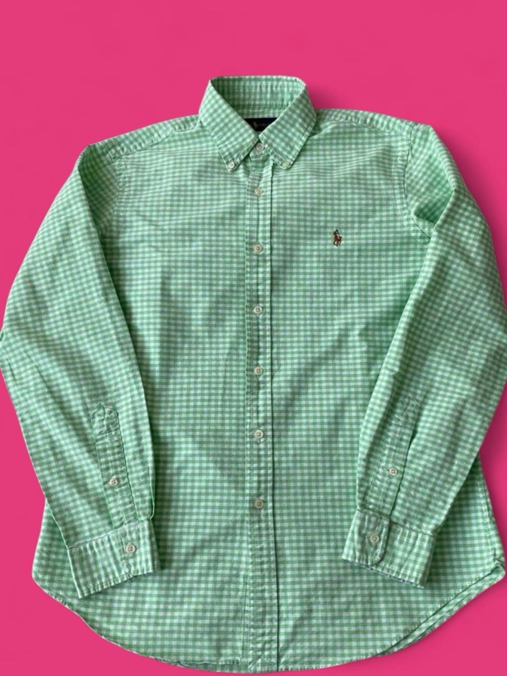 Ralph Lauren Classic Fit Lime Green and white Gingham Oxford Shirt